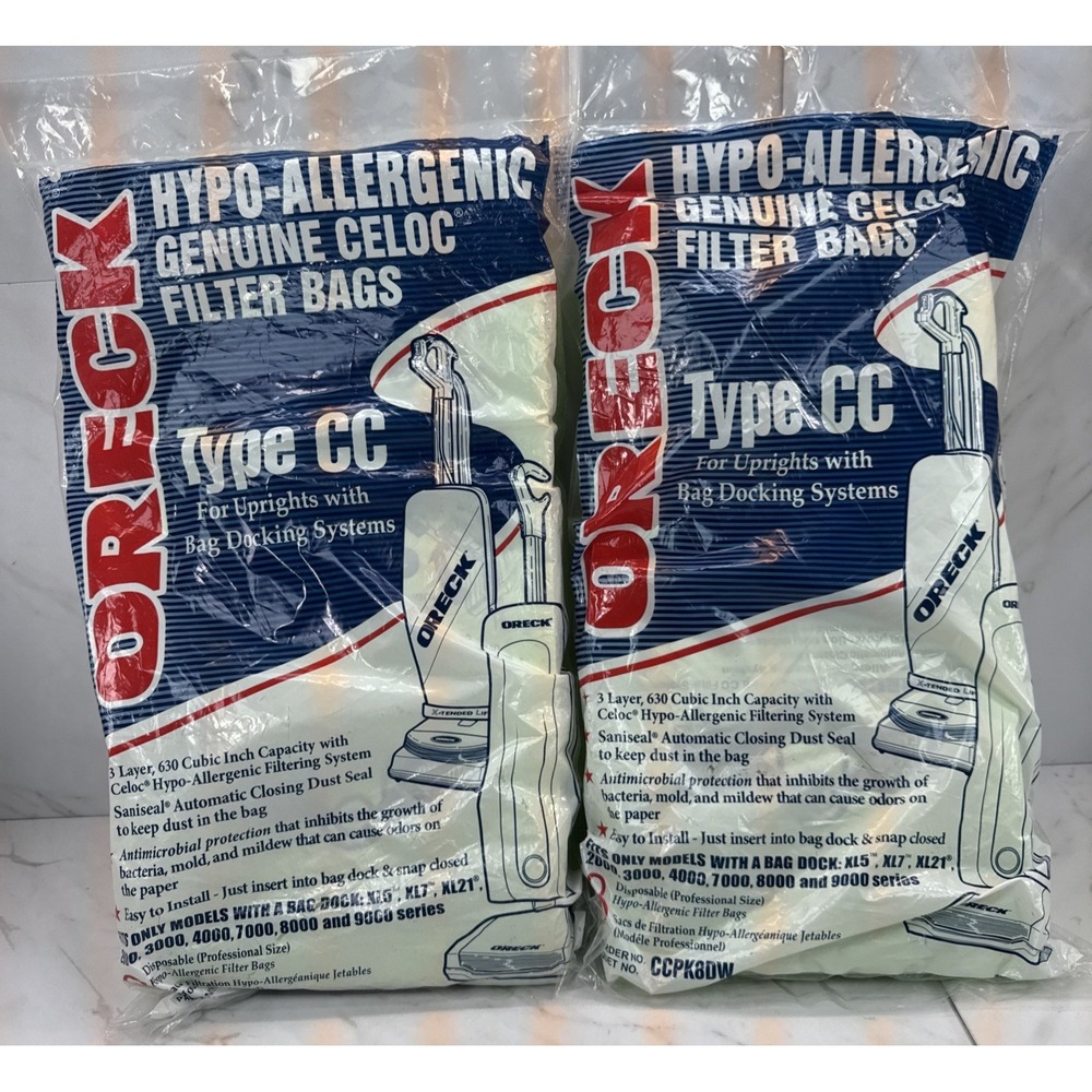 2 Pk Oreck CC Hypo-Allergenic Celoc Vacuum Filter Bags CCPK8DW 8 Bags Total